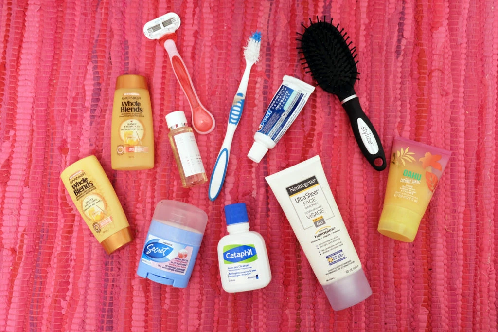 Toileteries items for a trip